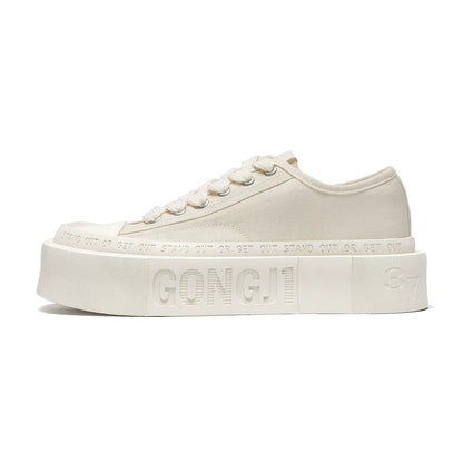 Square-Toe Platform Canvas Sneakers