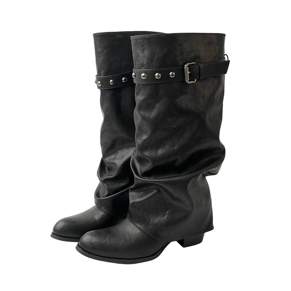 Studded-Strap Slouch Tall Boots