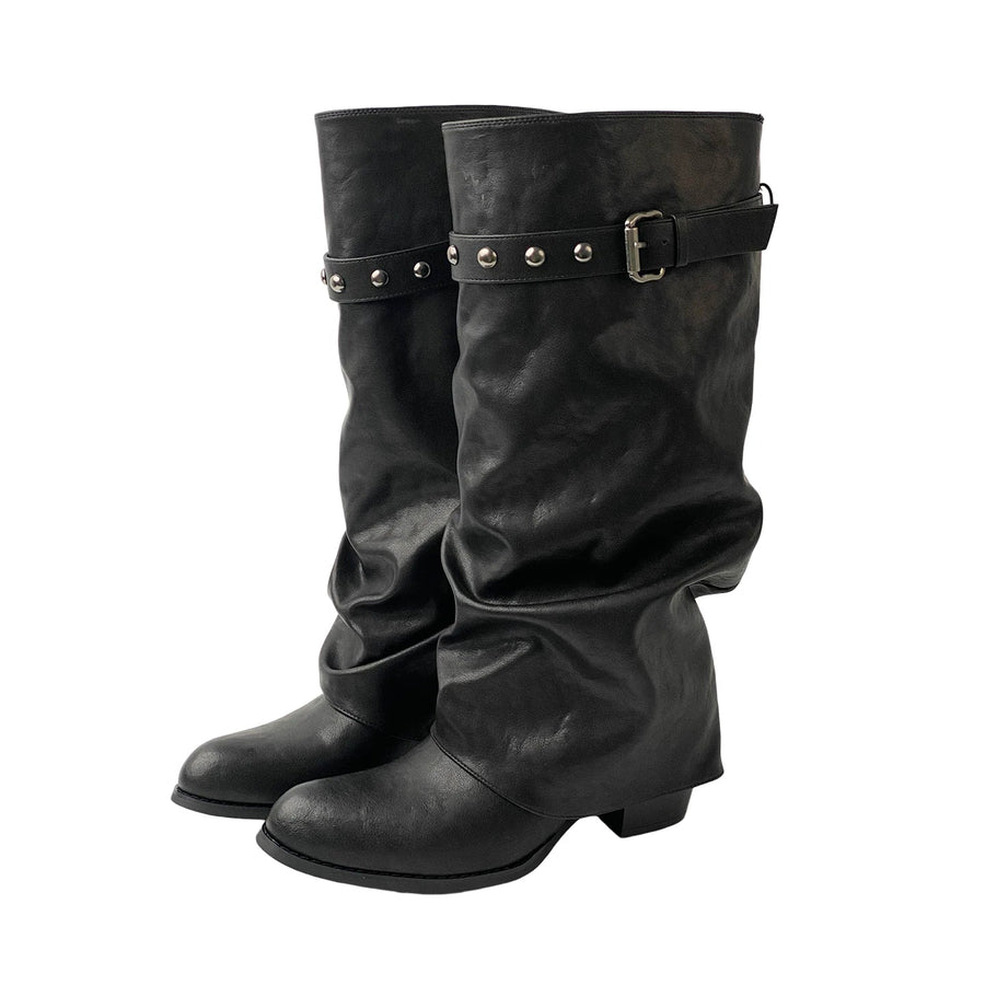 Studded-Strap Slouch Tall Boots