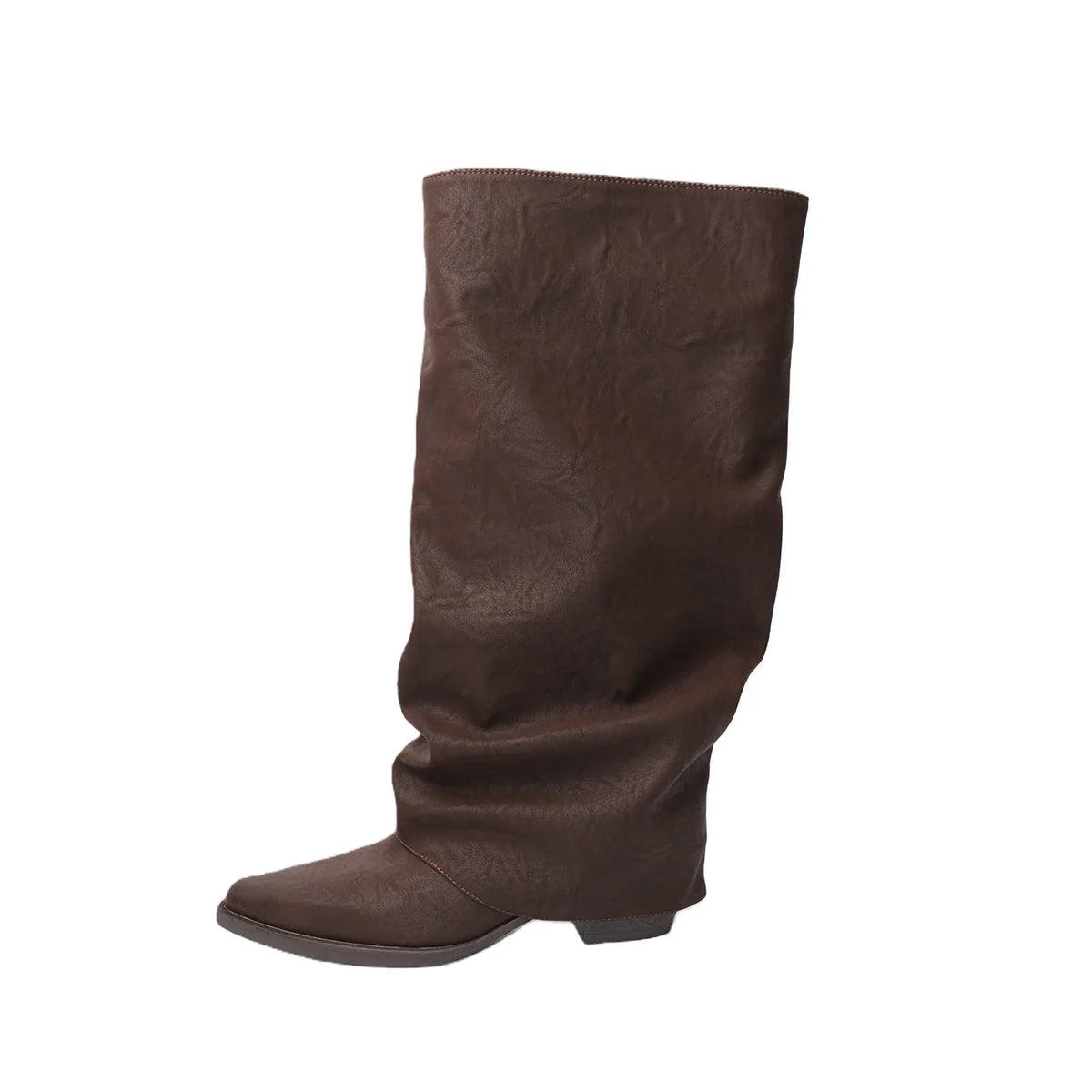 Brown Slouch-Shaft Pointed Tall Boots