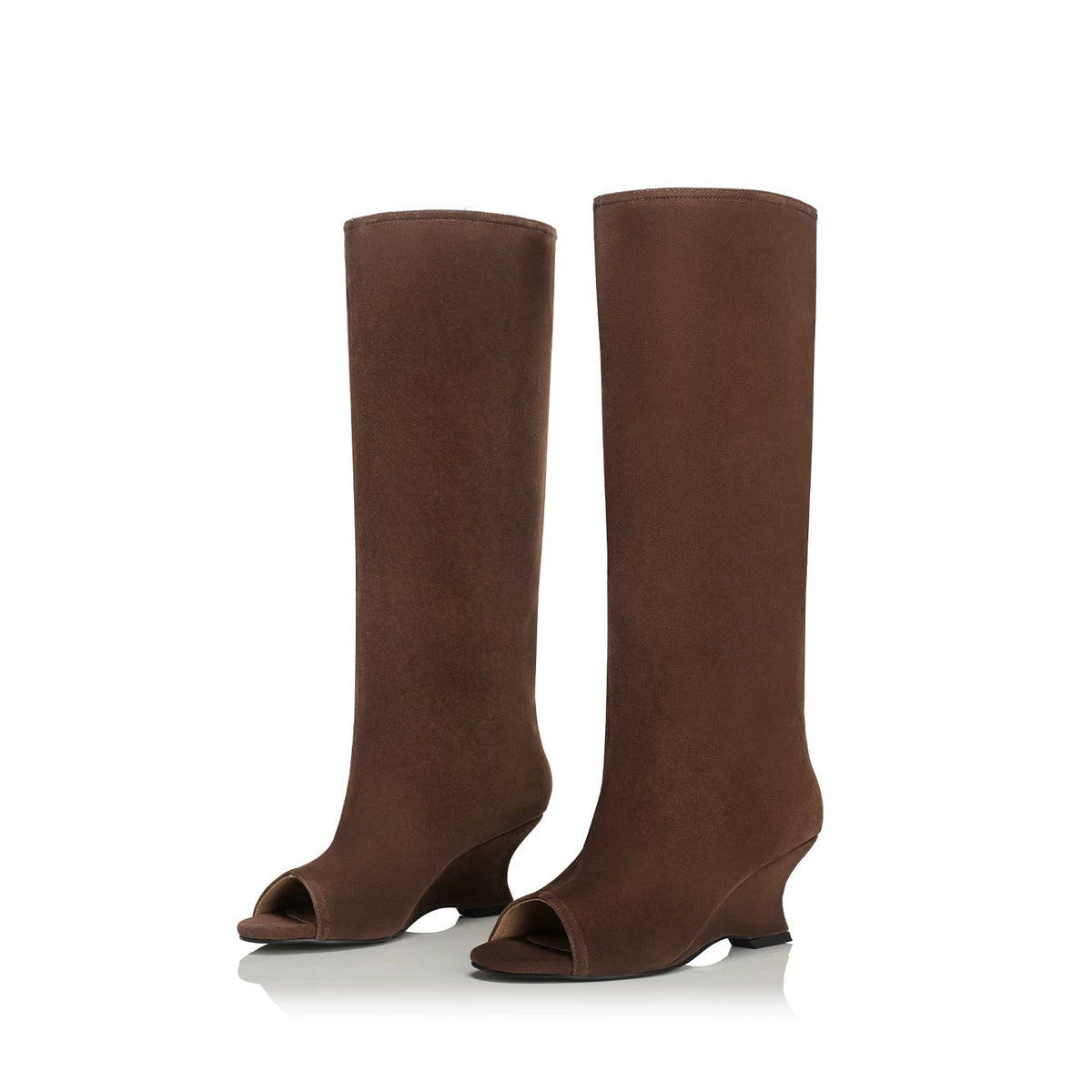 Peep-Toe Wide-Shaft Wedge Boots