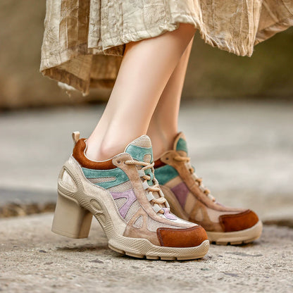 Retro Panel Chunky-Heel Sneakers