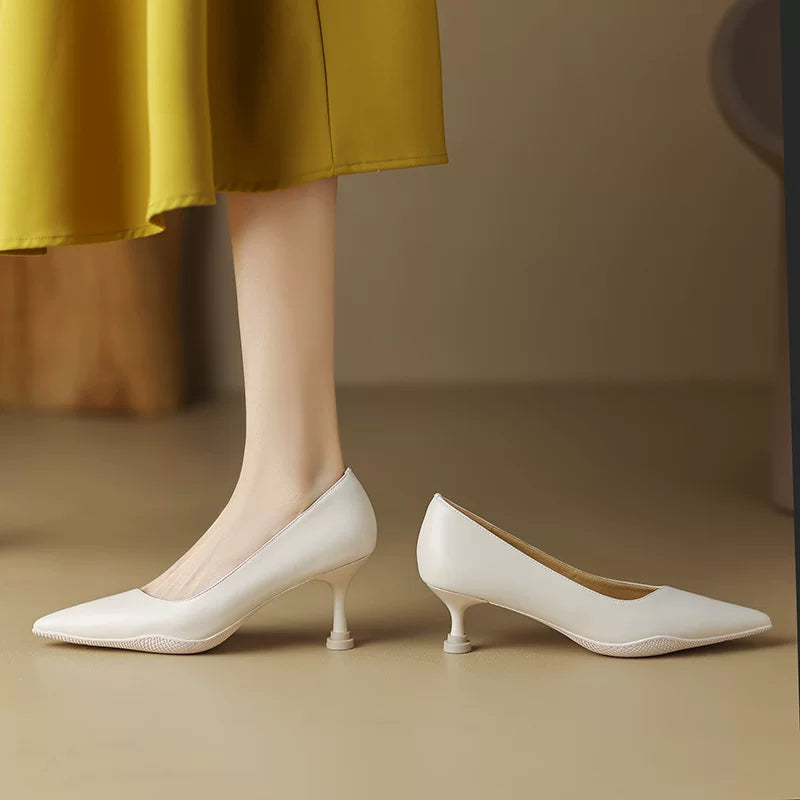 Soft-Leather Point-Toe Kitten Heels
