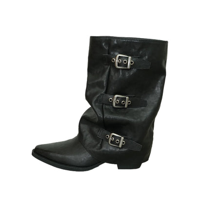 Triple-Buckle Slouch Mid-Calf Boots