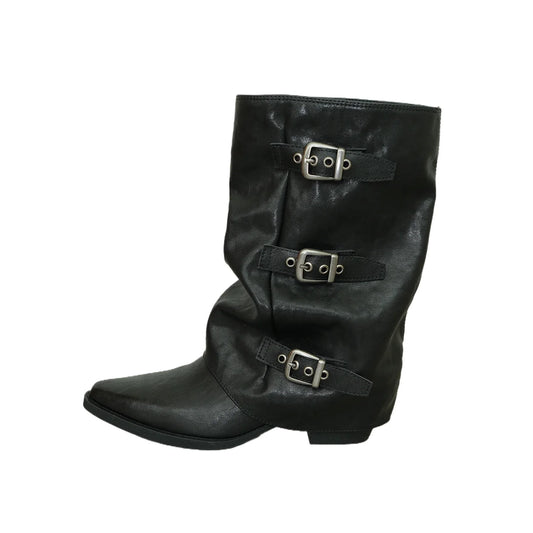 Triple-Buckle Slouch Mid-Calf Boots