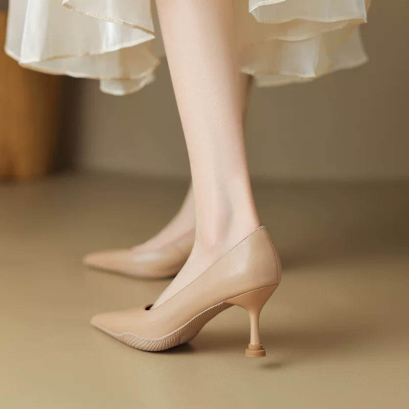 Soft-Leather Point-Toe Kitten Heels