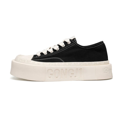 Square-Toe Platform Canvas Sneakers