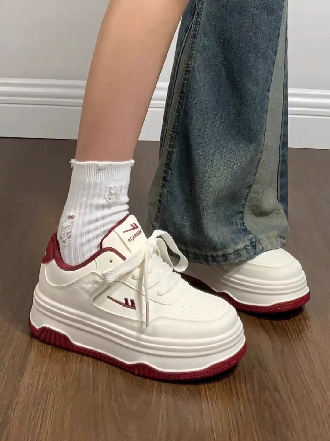 Contrast-Sole Platform Sneakers