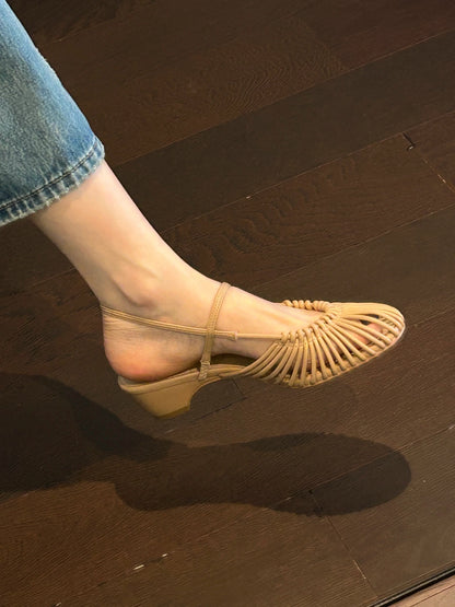 Woven Caged Mary Jane Sandals