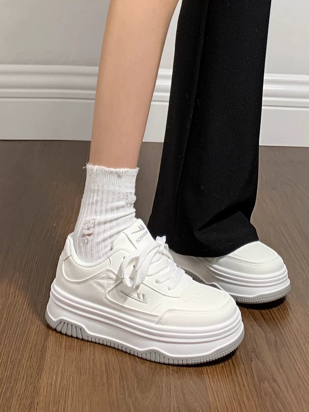Contrast-Sole Platform Sneakers