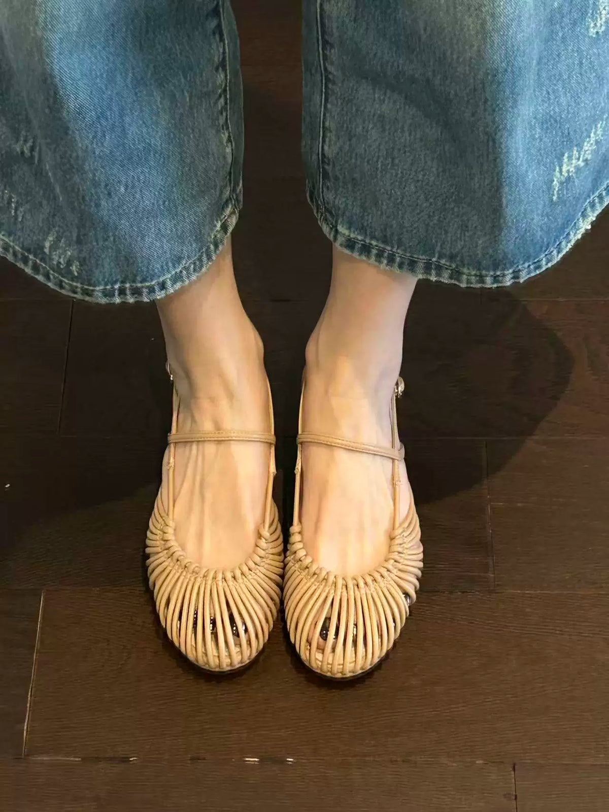Woven Caged Mary Jane Sandals
