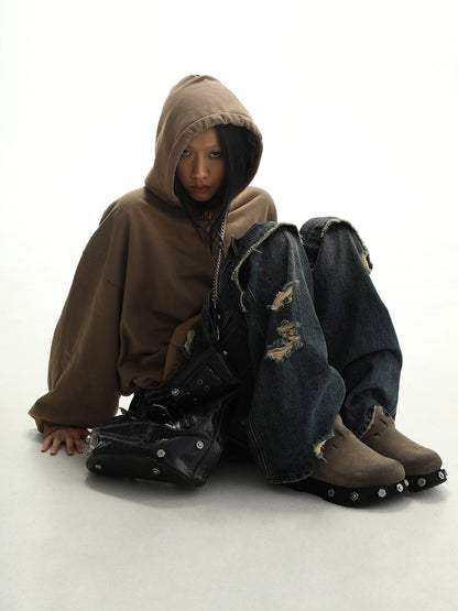 Frosted-Suede Thick-Sole Buckle Clogs