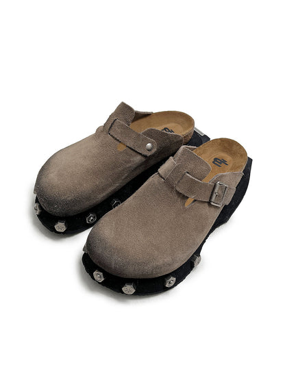 Frosted-Suede Thick-Sole Buckle Clogs