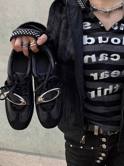 Metal-Panel Leather German Trainer Sneakers