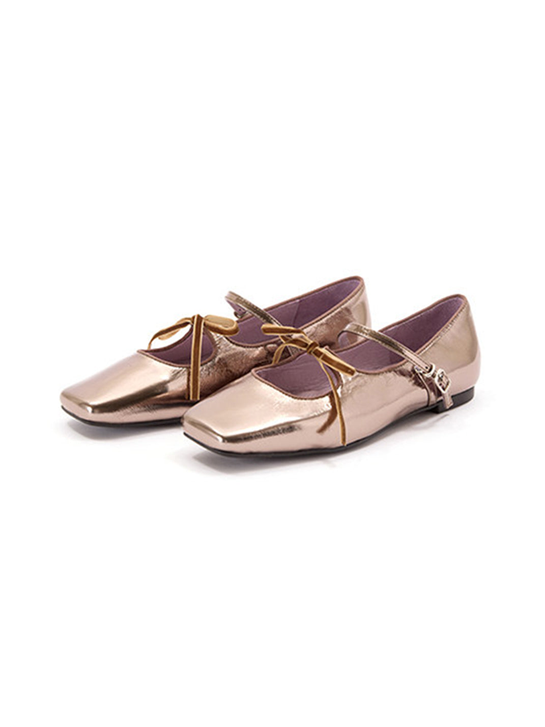 Metallic Double-Strap Square-Toe Ballet Flats