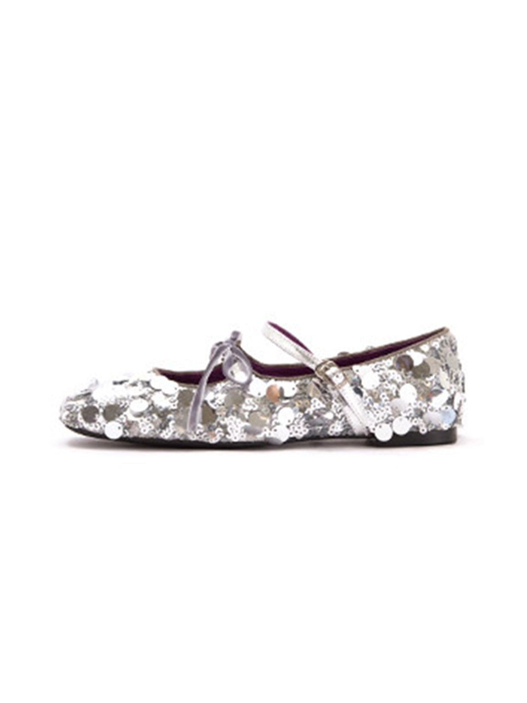 Metallic Double-Strap Square-Toe Ballet Flats