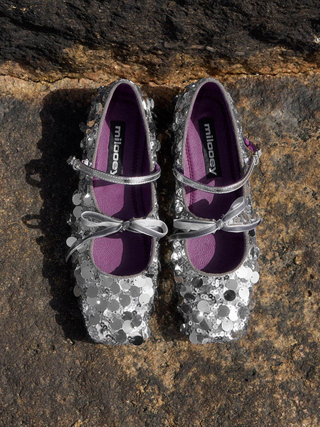 Metallic Double-Strap Square-Toe Ballet Flats