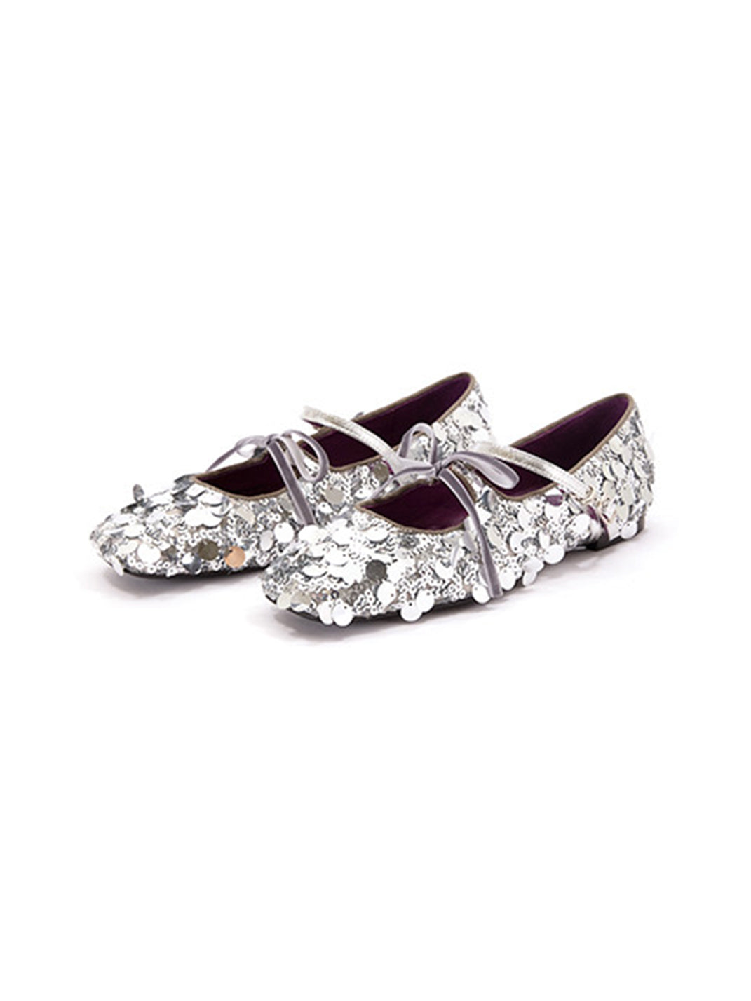 Metallic Double-Strap Square-Toe Ballet Flats