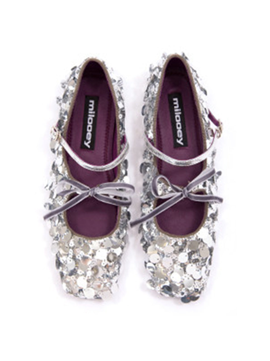 Metallic Double-Strap Square-Toe Ballet Flats