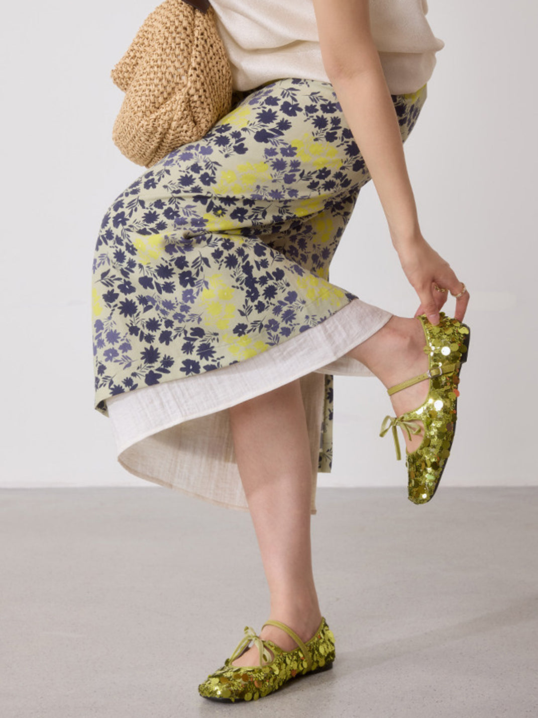 Metallic Double-Strap Square-Toe Ballet Flats