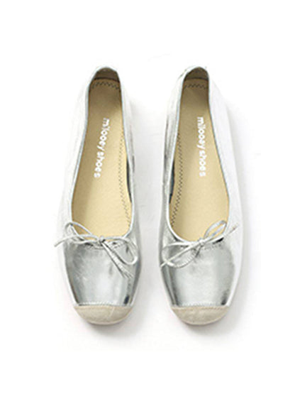 Square-Toe Metallic Bow Ballet Flats
