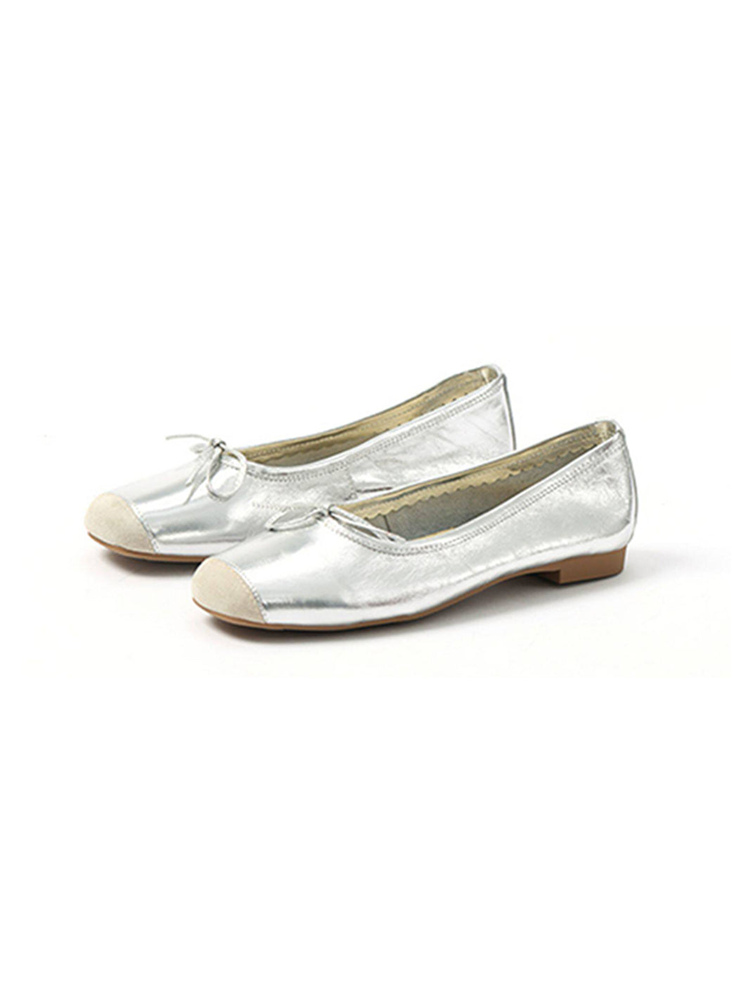 Square-Toe Metallic Bow Ballet Flats