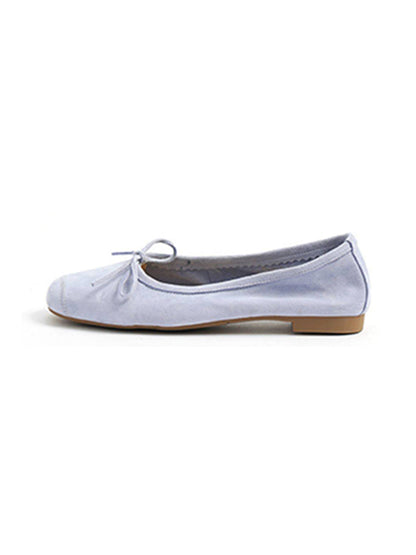 Square-Toe Metallic Bow Ballet Flats