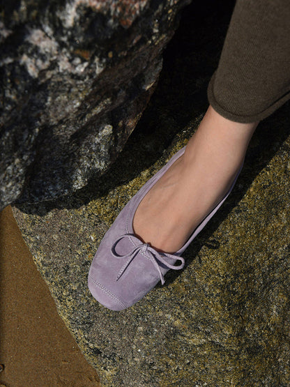 Square-Toe Metallic Bow Ballet Flats
