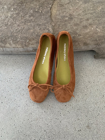 Square-Toe Metallic Bow Ballet Flats