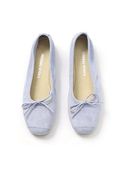 Square-Toe Metallic Bow Ballet Flats