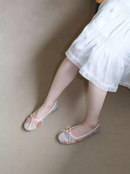 Floral-Mesh Bow Ballet Flats