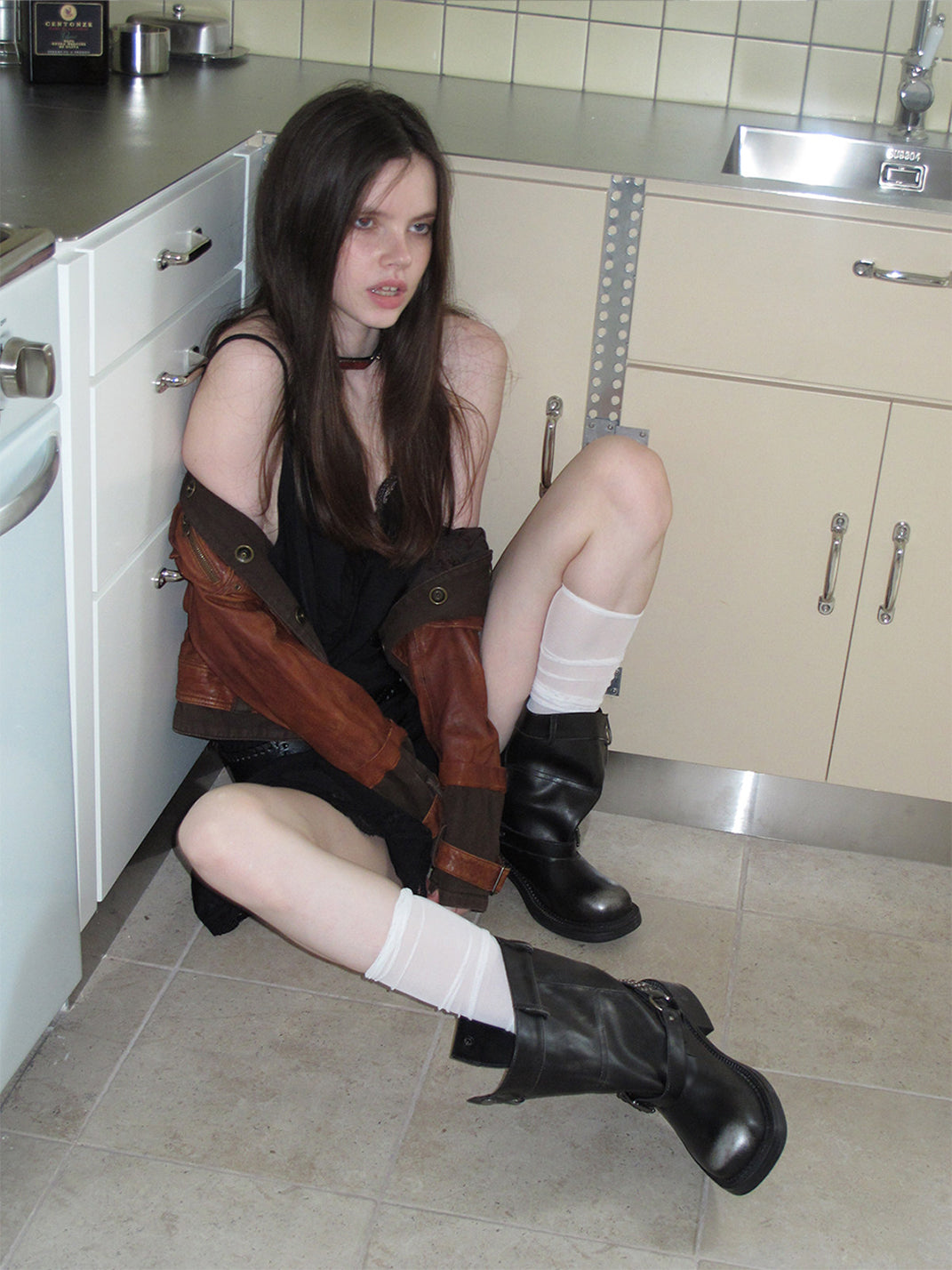Triple-Buckle Leather Biker Ankle Boots