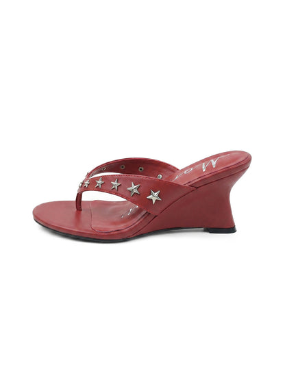 Studded Thong Kitten-Heel Sandals