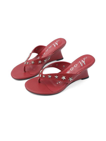 Studded Thong Kitten-Heel Sandals