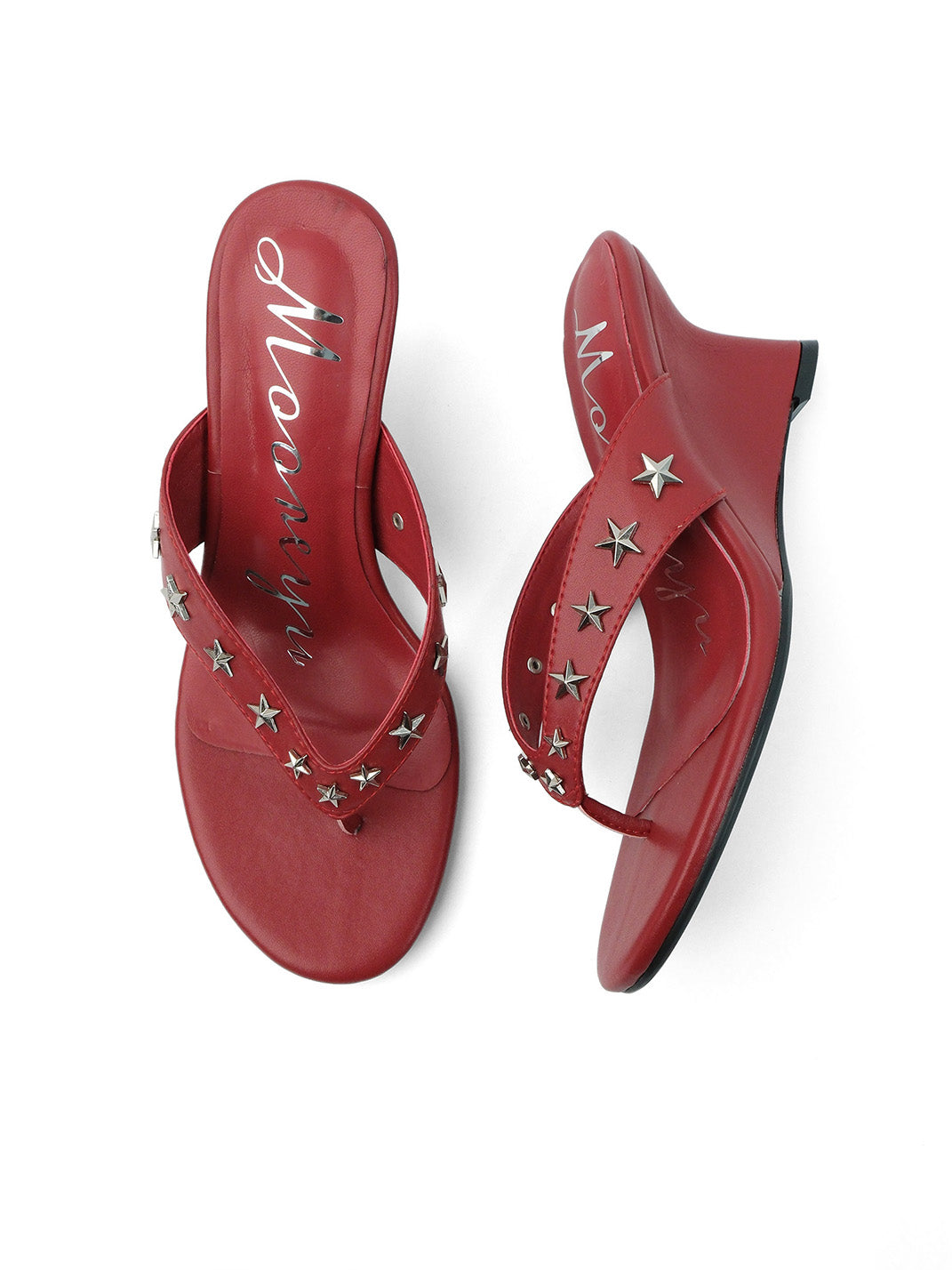 Studded Thong Kitten-Heel Sandals