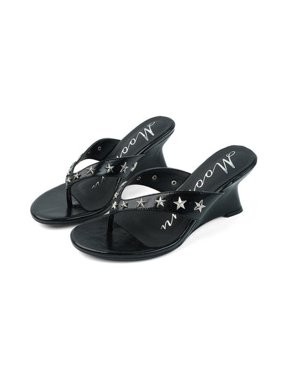 Studded Thong Kitten-Heel Sandals