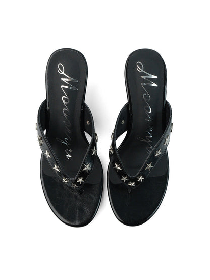 Studded Thong Kitten-Heel Sandals
