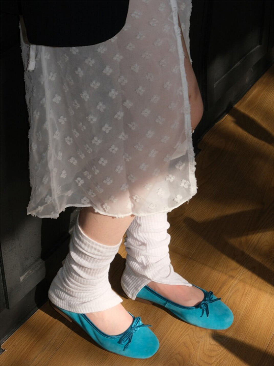 Turquoise Bow Soft Ballet Flats