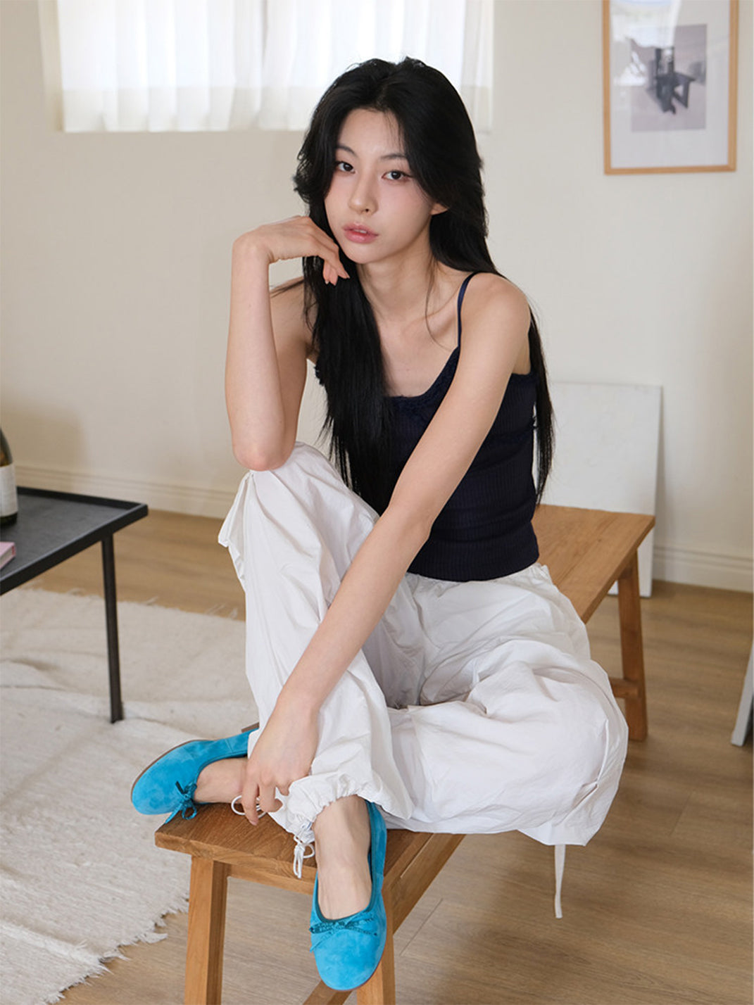Turquoise Bow Soft Ballet Flats