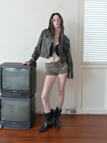 Rivet-Buckle Pointed-Toe Ankle Boots