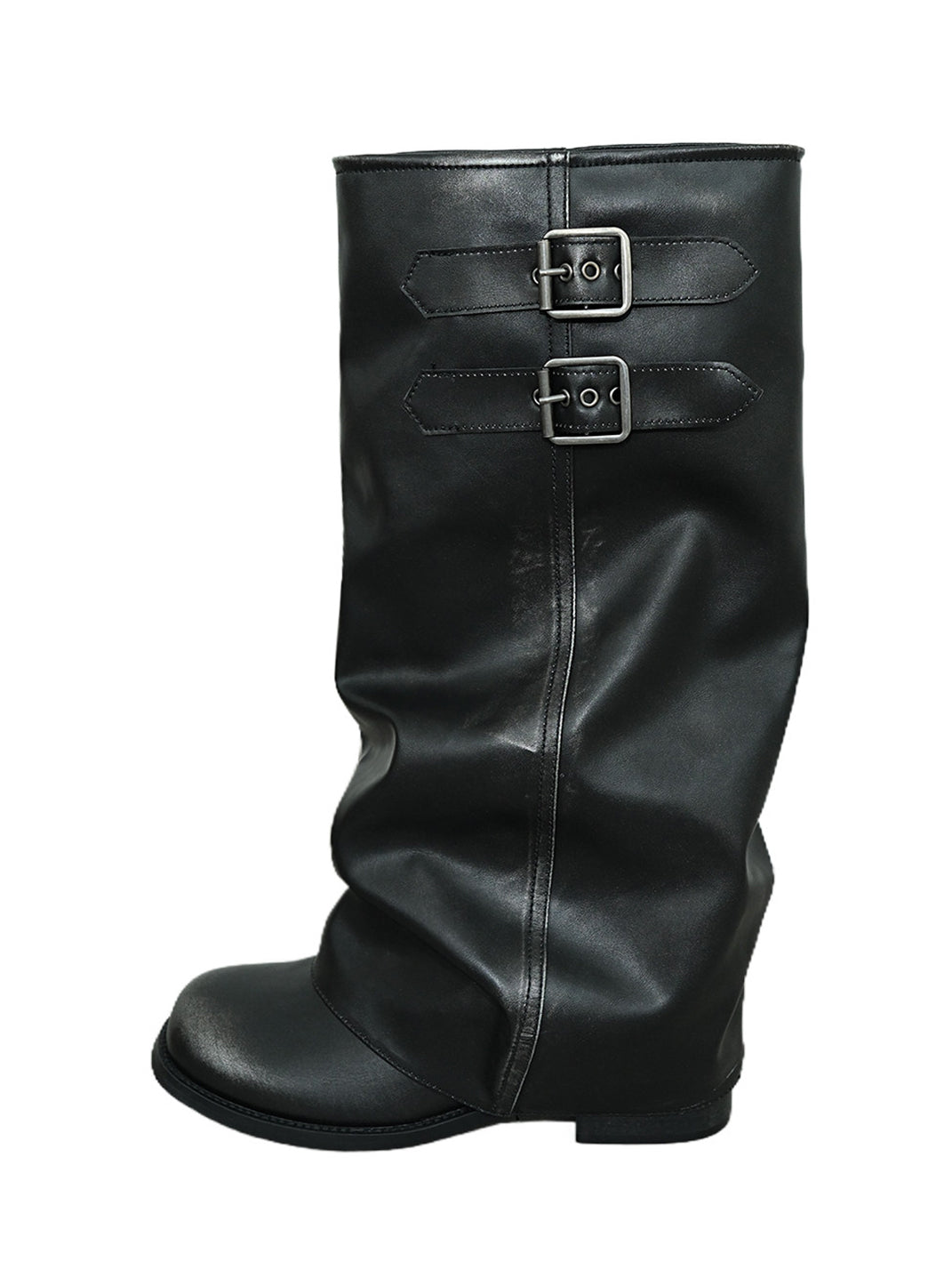 Camel Buckled Slouch-Shaft Leather Riding Boots