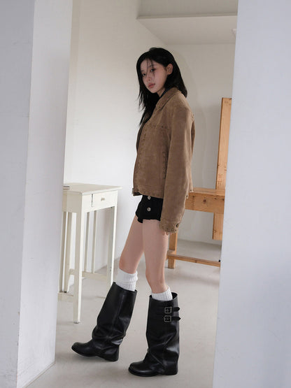 Camel Buckled Slouch-Shaft Leather Riding Boots