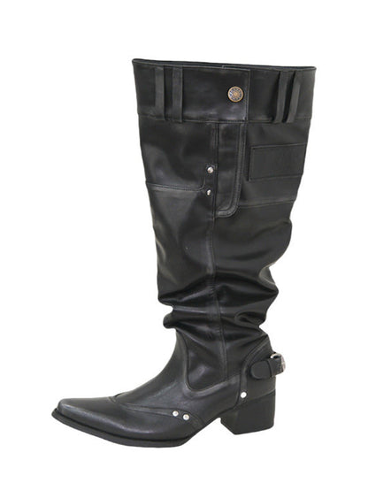 Wide-Calf Pointed-Toe Block-Heel Boots
