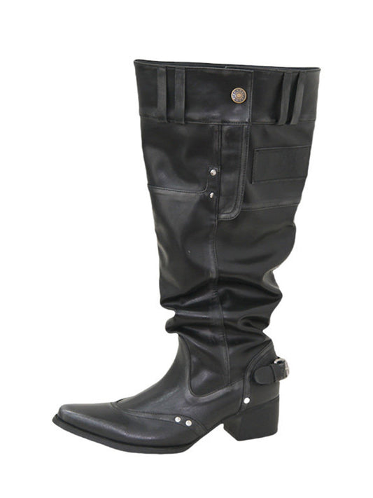 Wide-Calf Pointed-Toe Block-Heel Boots