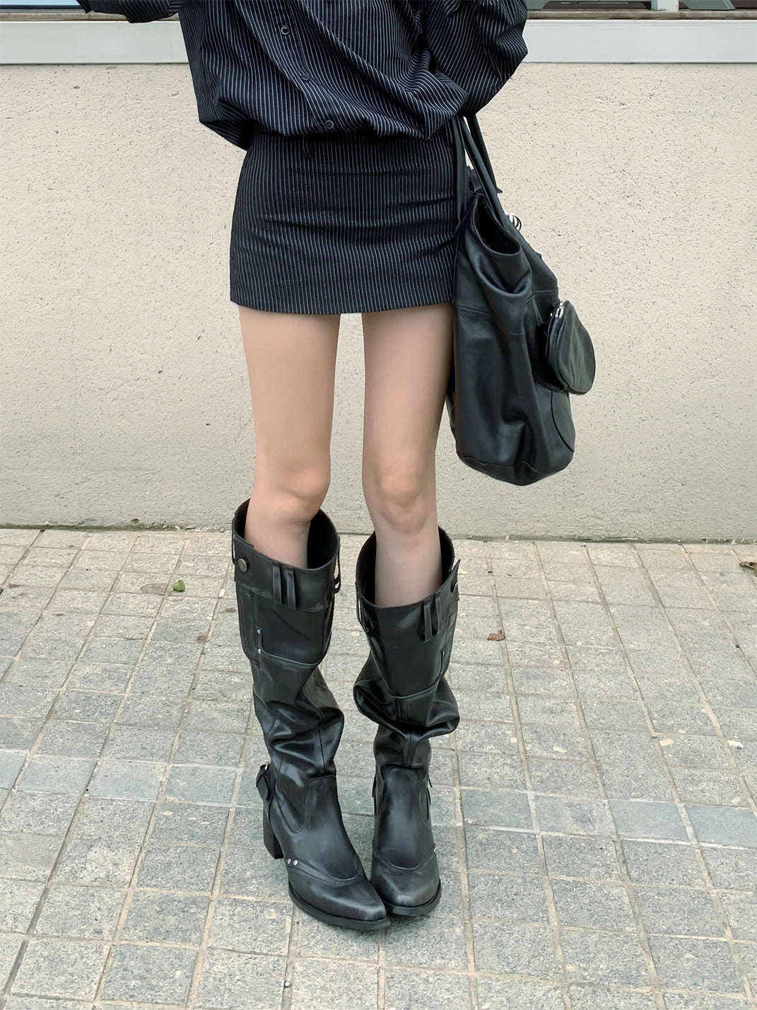 Wide-Calf Pointed-Toe Block-Heel Boots