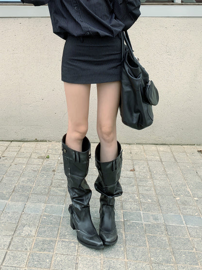 Wide-Calf Pointed-Toe Block-Heel Boots