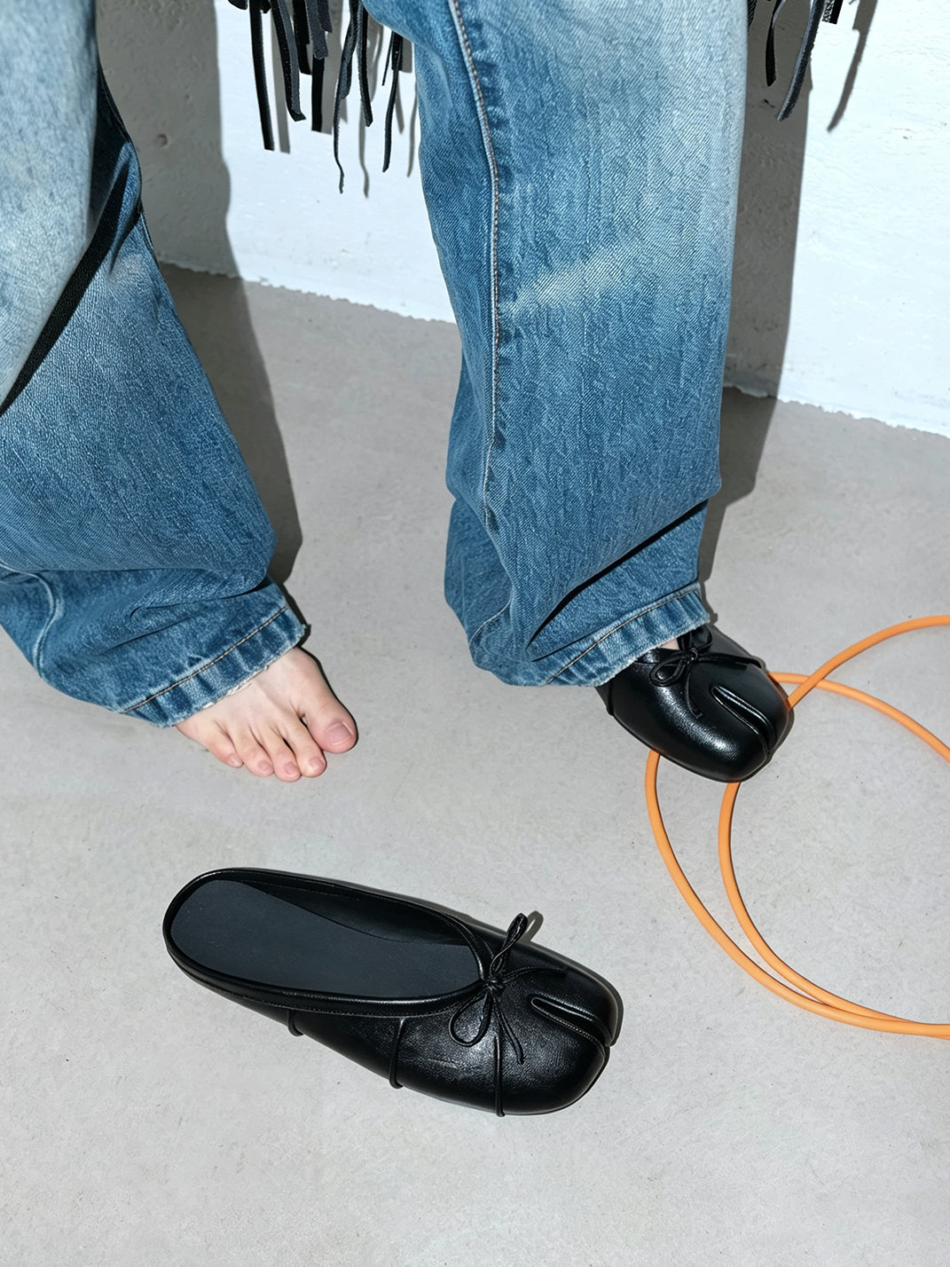 Bow-Strap Tabi-Toe Slip-On Mules