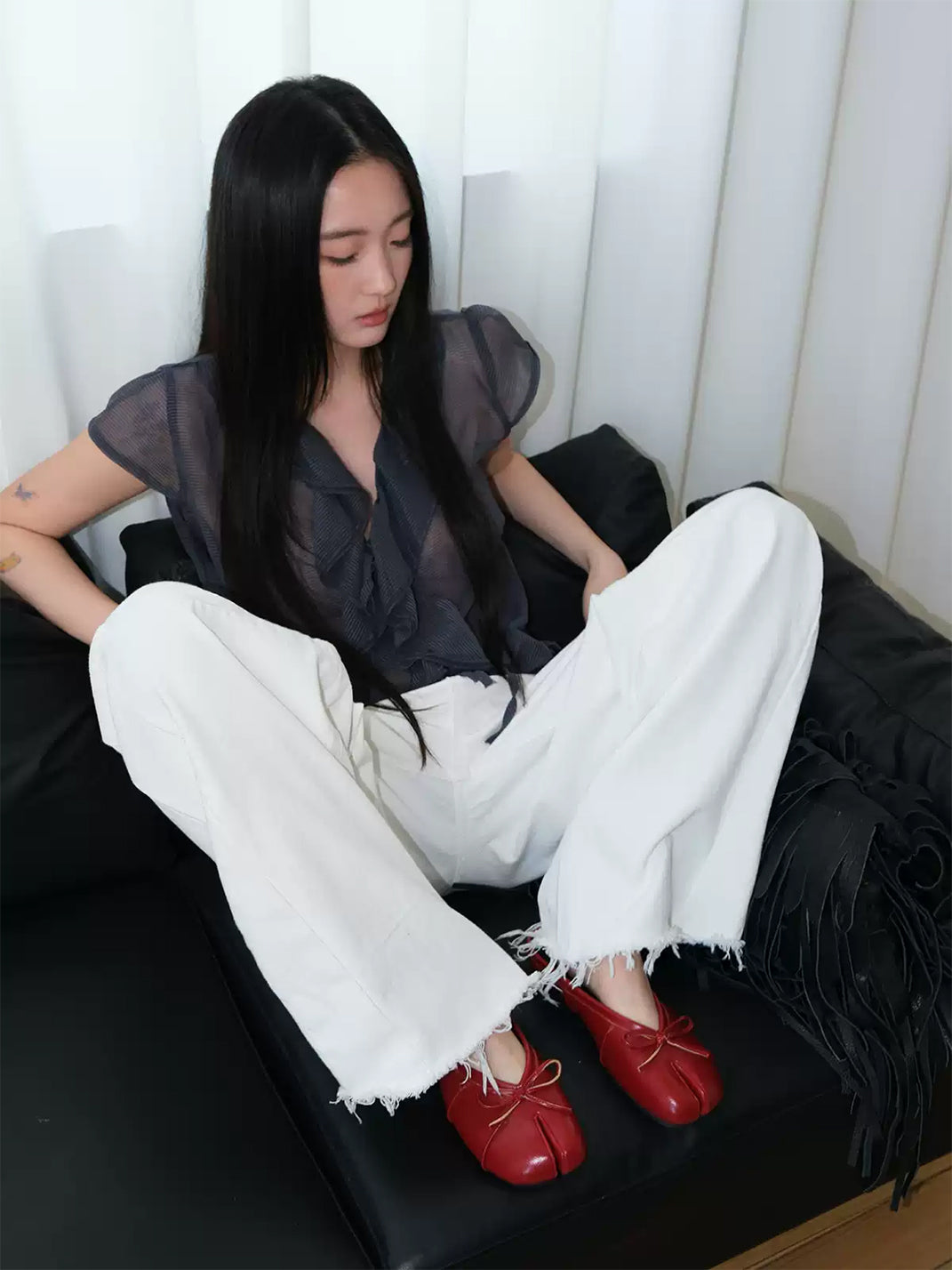 Bow-Strap Tabi-Toe Slip-On Mules