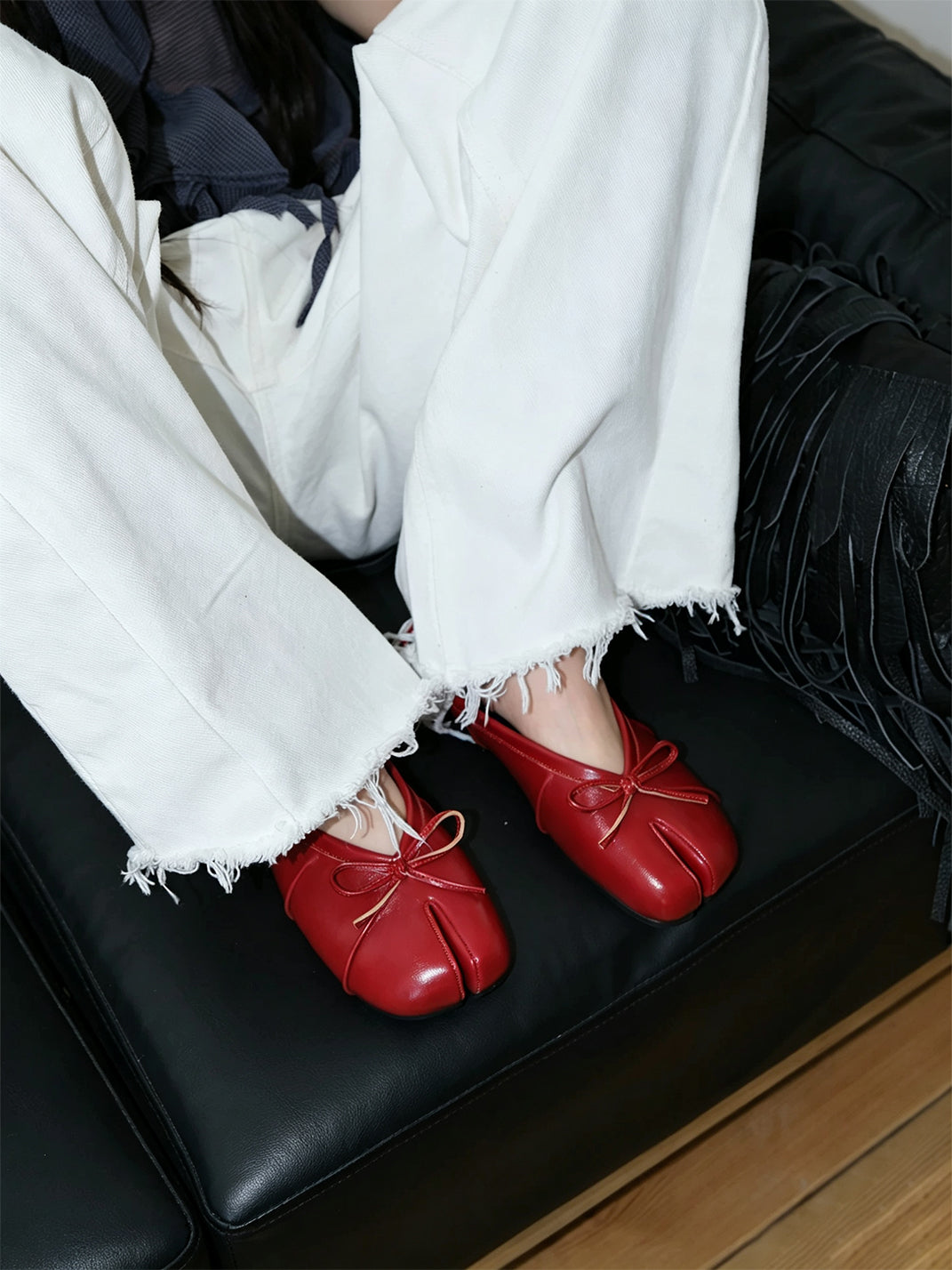 Bow-Strap Tabi-Toe Slip-On Mules