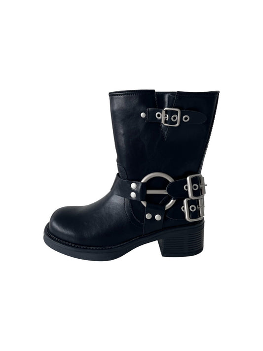 Square-Toe Buckled Leather Western Boots
